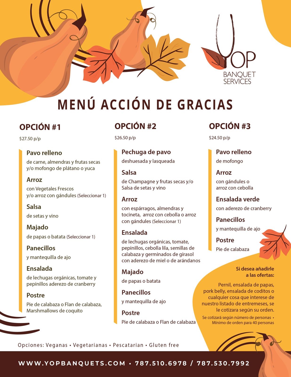 yop banquets menu accion de gracias 2024